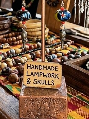 Handmade Lampwork Skull Drop Earrings - Multicolor ONE OF A KIND